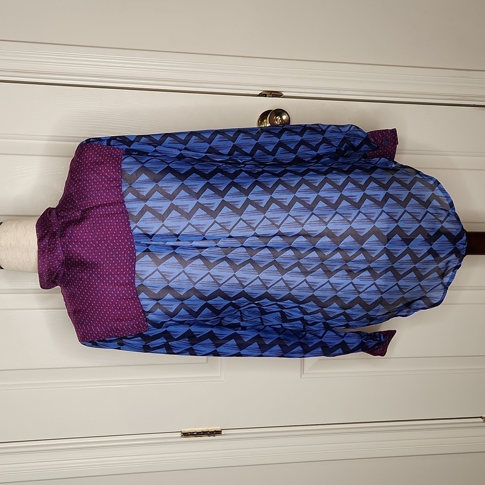 Hale Bob Blue and Purple Abstract Tie Neck Silk Top Size M - Picture 7 of 12